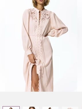H&M Blush Pink Lace-Trim Midi Dress